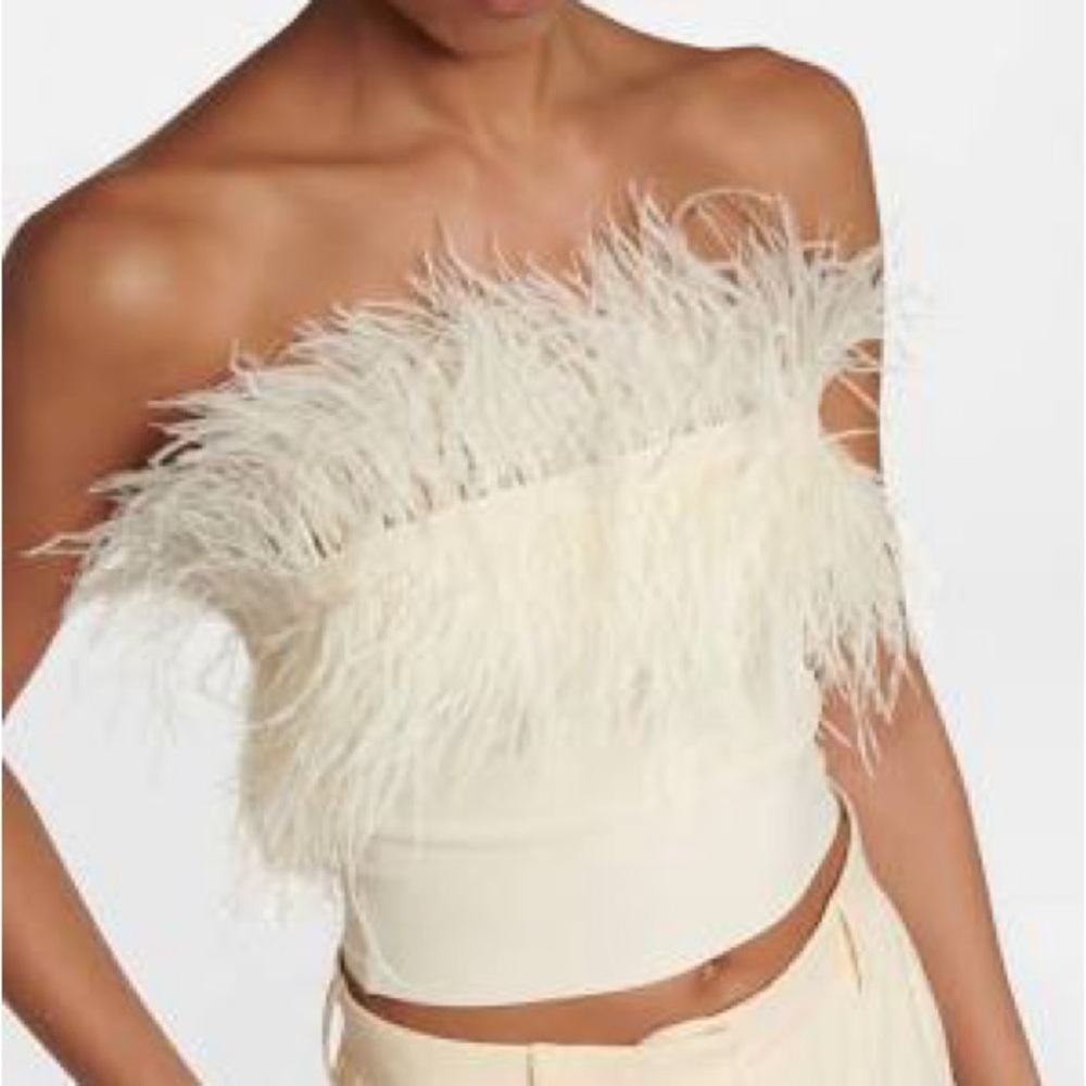 Elegant Cream Feathered Women's Top